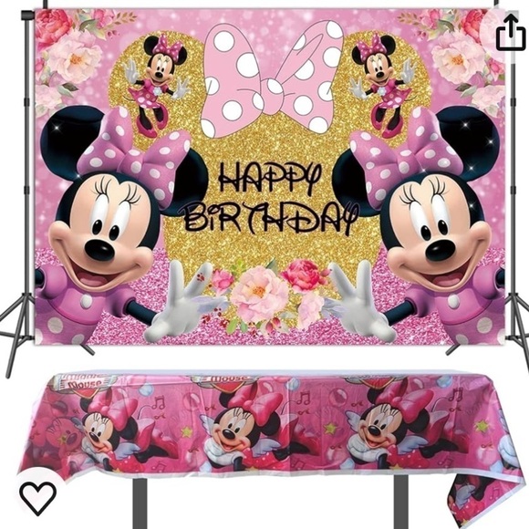 New in package Minnie Mouse Happy Birthday backdrop and plastic tablecloth - Picture 2 of 2
